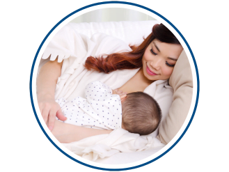 Woman laying down breastfeeding baby.